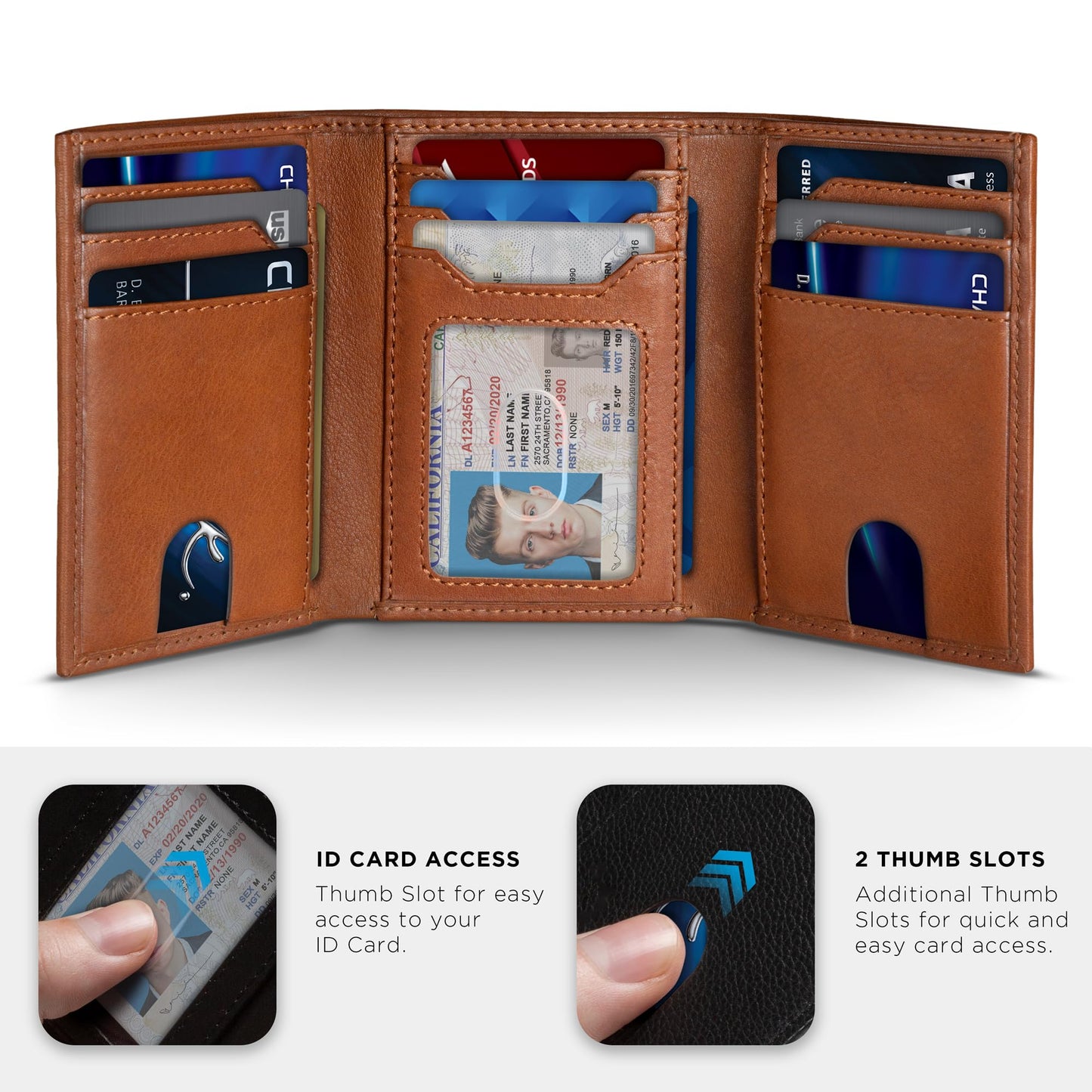 SERMAN BRANDS Trifold Wallet for Men - RFID Blocking Full Grain Leather, 11 Card Slots & ID Window, Slim Everyday Carry, Durable Stitching, Gift for Him