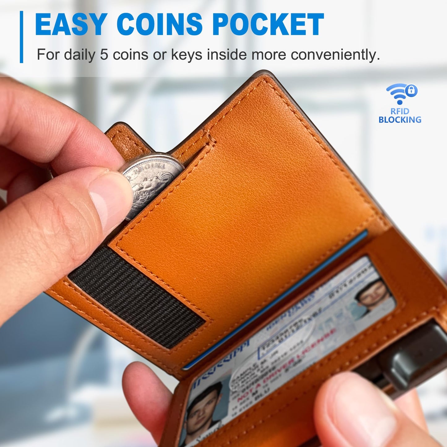 miyozi Wallet for Men, Magnetic Minimalist Slim Wallet with Pop Up Card Holder, 9 Cards RFID Blocking Metal Credit Card Case, Leather Wrapped Money Clip, ID Window & Small Item Slot, Gift Boxed