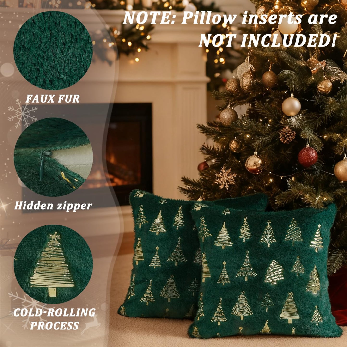 Artmag Christmas Tree Throw Pillow Covers 20x20 inch Set of 2, Decorative Golden Tree Pillow Covers Cushion Case Holiday Decoration for Home Couch Sofa