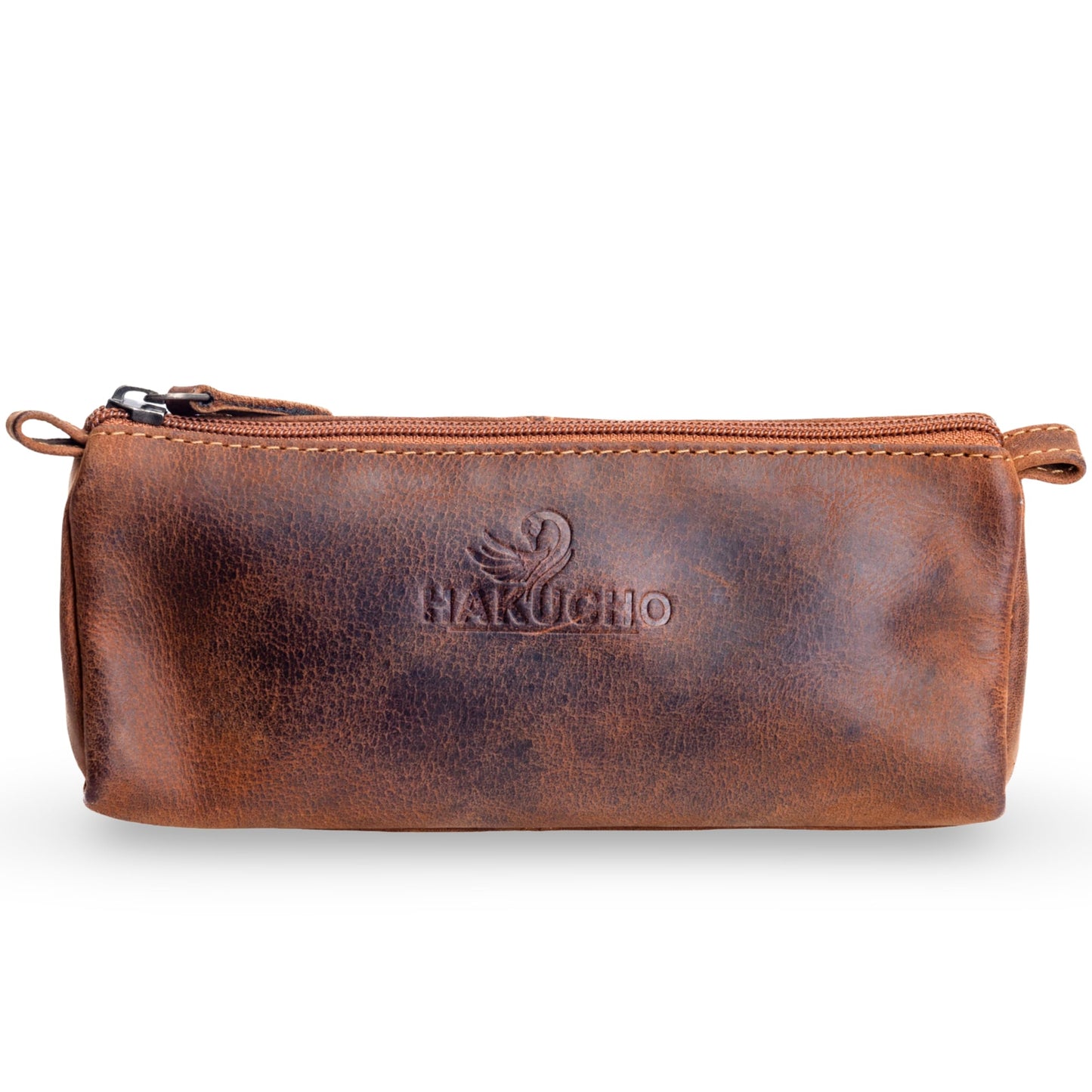 HAKUCHO Leather Pencil Case - Full Grain Leather handmade Durable & Stylish, Ykk Zippered Pen Pouch - Stationery Bag Pen Holder for collage, Work & Office