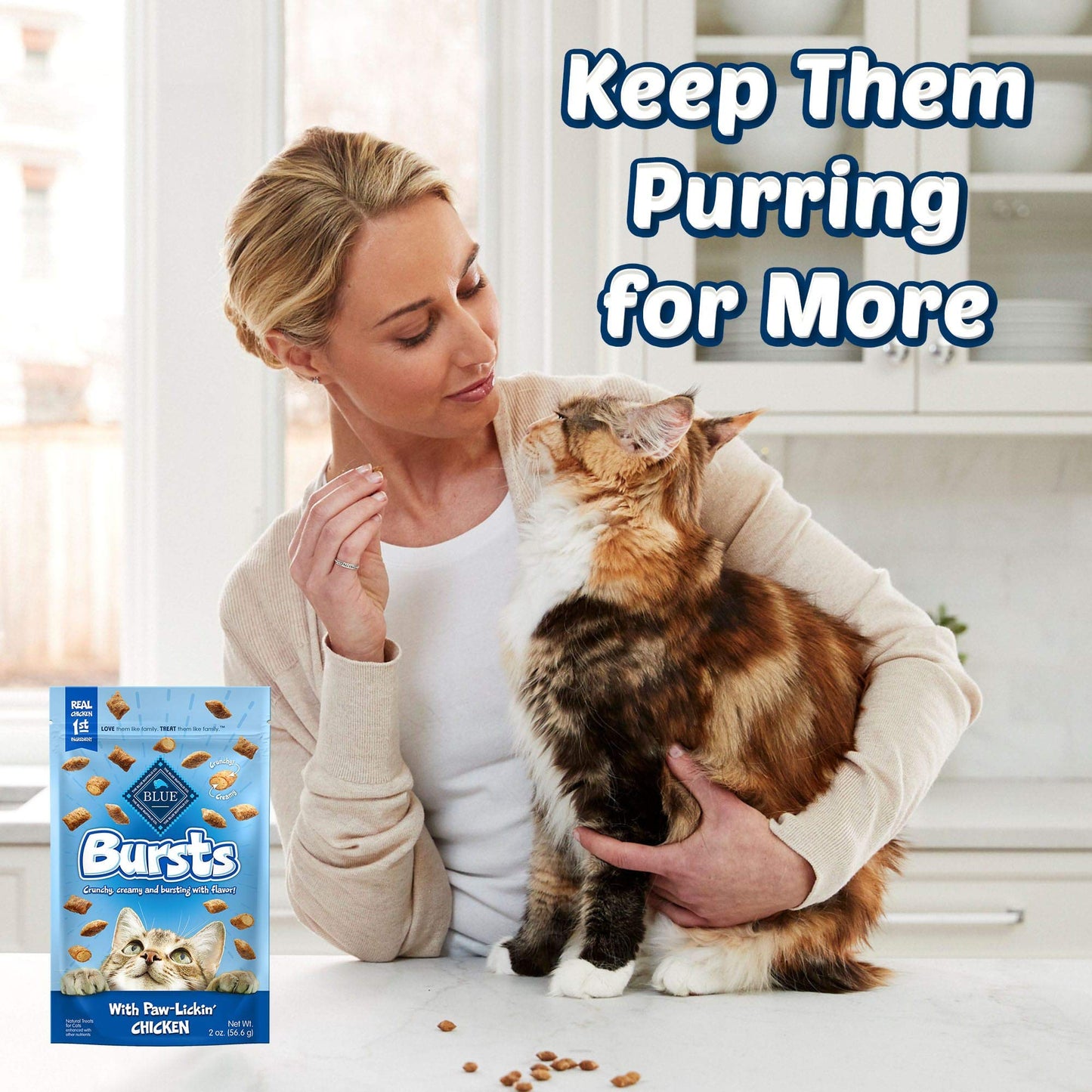Blue Buffalo Bursts Crunchy & Creamy Cat Treats, Great for Training, Paw-Lickin' Chicken, 2-oz Bag ( 6 pack)