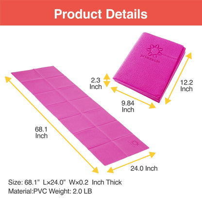Primasole Folding Travel Yoga Mat Foldable light weight Easy to carry to Workout Fitness Class Beach Park Travel Picnics 4mm thick Azalea Pink Red Color PSS91NH027A