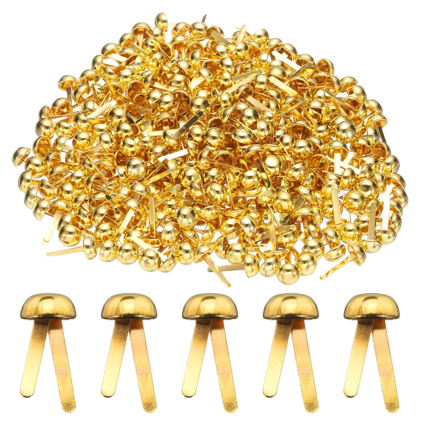 HARFINGTON 500pcs Brads Paper Fasteners, 8mm x 17mm Metal Paper Crafts Brads, Small Round Brass Split Pins for Children Crafting Decorative Scrapbooking DIY, Gold