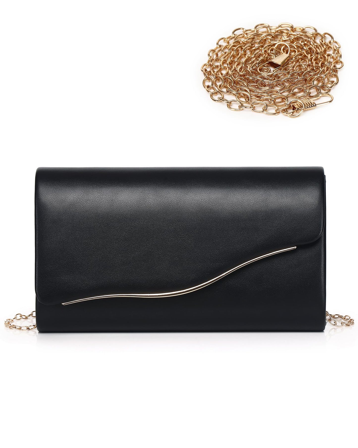 Labair Women Evening Bag Vegan Leather Envelope Clutch Purses Handbags for Wedding Party Formal. (Black)