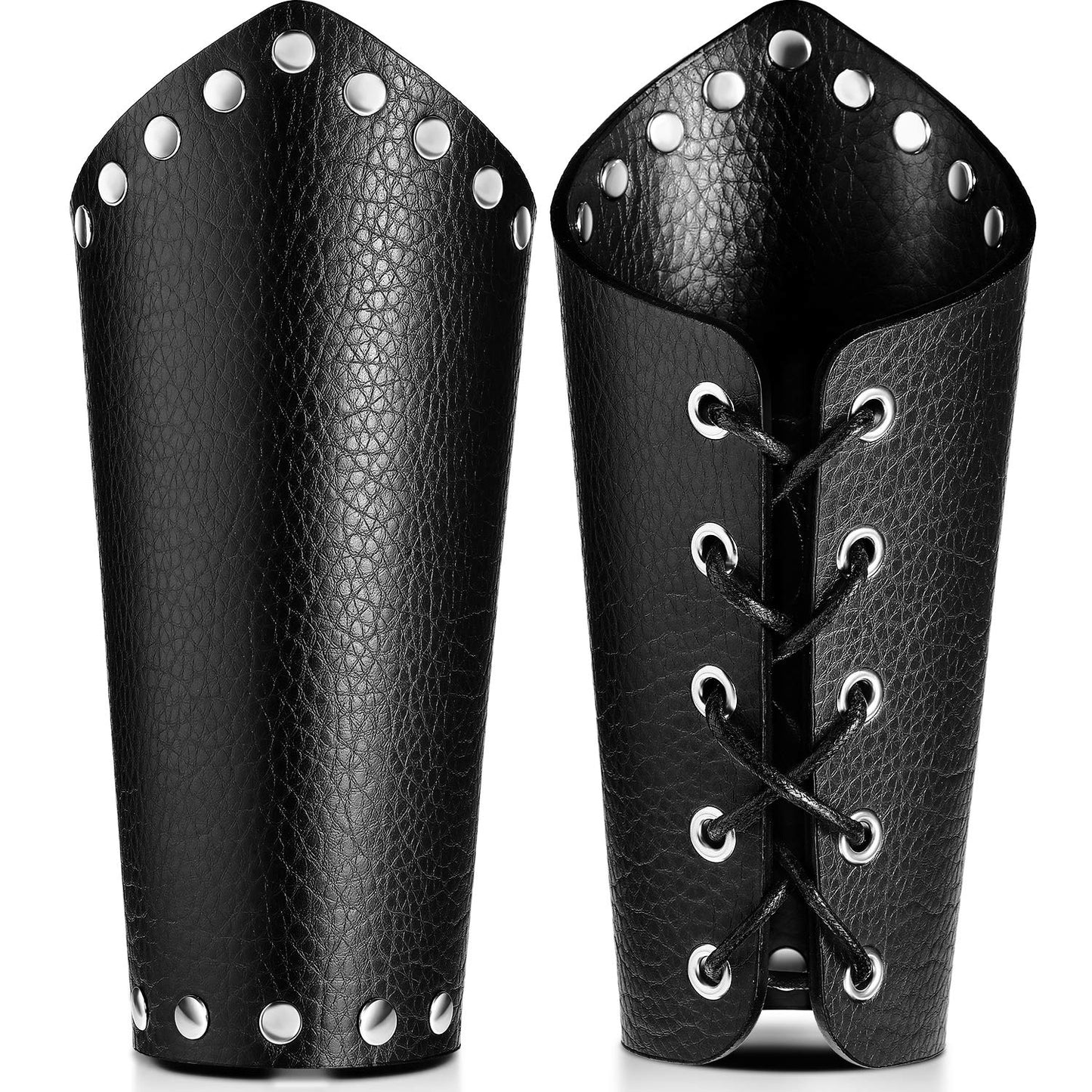 2 Pieces Unisex Faux Leather Gauntlet Wristband Arm Guards Viking Wrist Guard Medieval Knight Bracers for Steampunk Cosplay Party Accessories (Black)