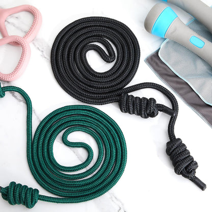 Lewtemi 2 Pcs Flow Rope for Fitness Double Woven Workout Rope Adjustable Length Flow Jump for Working out Men Women Training Exercise Gym Indoor Outdoor Beginner, 9 ft(Black, Green,320g+550g)