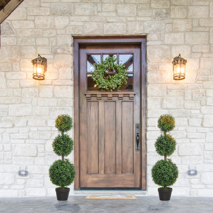 HOMCOM Artificial Plants Topiary Ball-Shaped Boxwood Trees in Pot Set of 2 Fake Plants for Home Indoor Outdoor Front Porch Decor, 40 Inch, Green