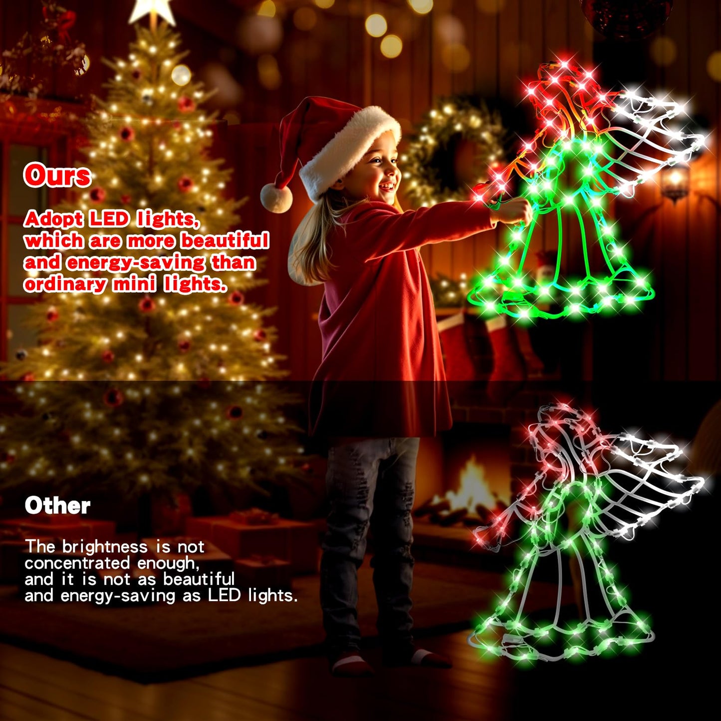 SUPHONOR 16" Christmas Window Silhouette LED Lights Decorations, Pack of 2 Sign Lighted Wreath and Angel Christmas Window Lights for Indoor Wall Door Glass Decor, Window Hanging Lights