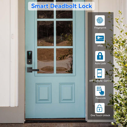 Yosimika Keyless Entry Door Lock with Handle Set,Smart Front Door Lock with Keypad Set,Keyless Entry Digital Deadbolt,Smart Deadbolt with Auto Lock,App Control, Matte Black