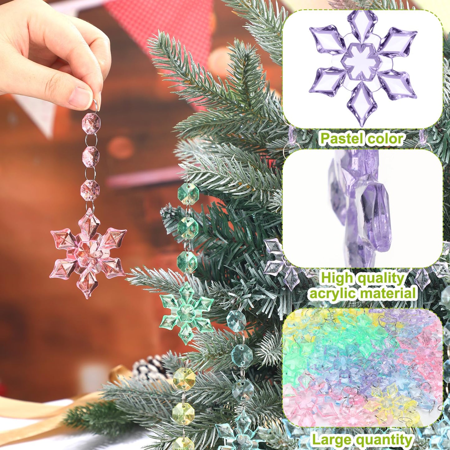 Simgoing 30 Pcs Christmas Pastel Crystal Snowflake Ornaments for Tree, Hanging Crystal Acrylic Snowflake Decoration Pendants for Winter Wonderland, Home Decor Holiday Party Supplies Favor Celebration