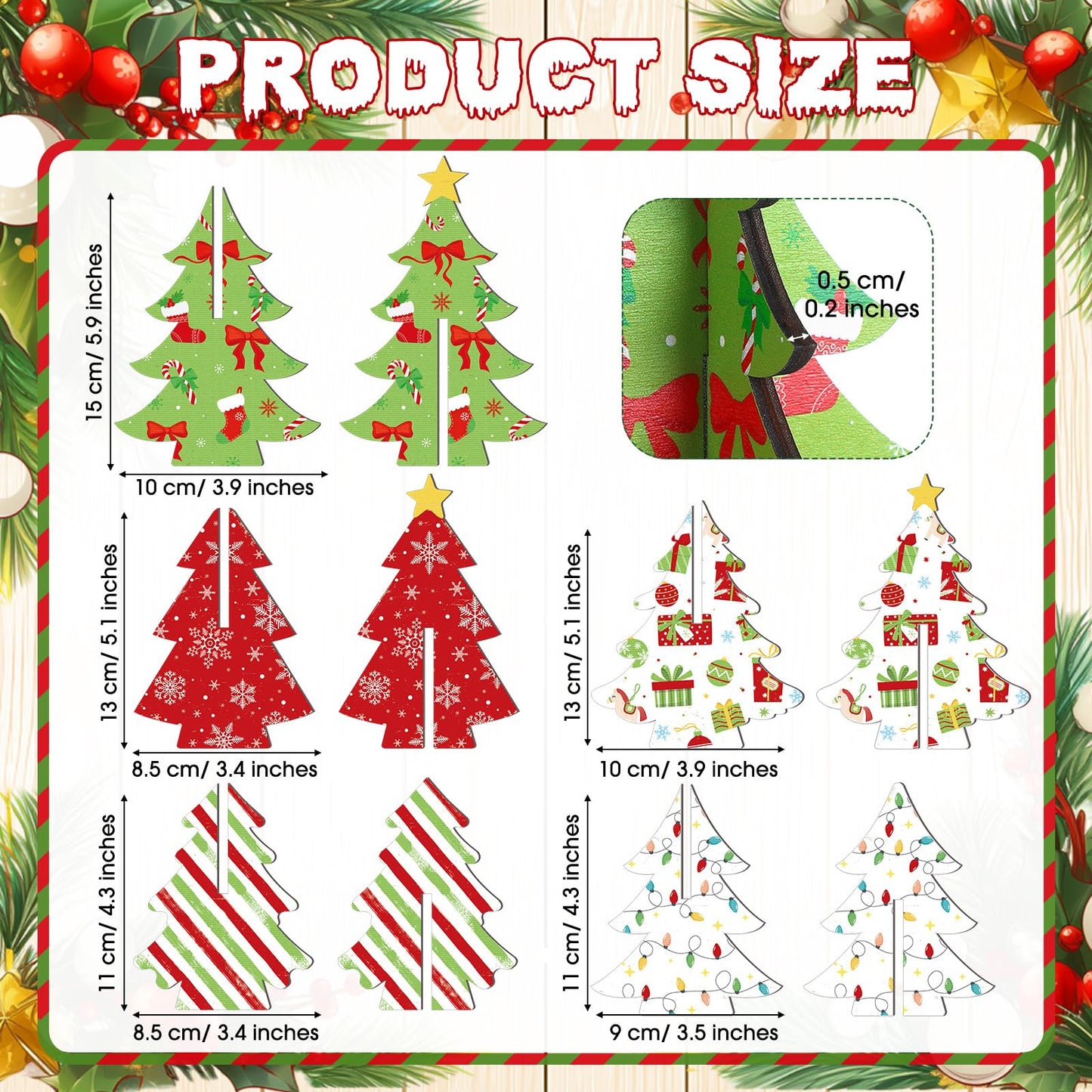 Bucherry 5 Pcs Wooden Christmas Trees Tabletop Decorations Rustic 3D Christmas Trees Xmas Centerpieces Farmhouse Table Wooden Signs for Xmas Winter Farmhouse Home Tiered Tray Decor