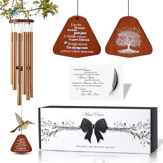 32 Inch Hummingbird Memorial Wind Chimes Outdoor, Sympathy Gifts for Loss of Loved One, Memorial Gifts for Loss of Mom, Sympathy Wind Chimes for Mother, Father, Brother, Sister