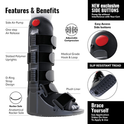 Tall Side Pump Fracture Boot, Medical Grade Foot Brace for Fractures, Cart Friendly Ankle Boot & Brace, Adjustable Air Pump, Sprain & Injury Recovery, Post Op Shoe, Foot Boot for Injured Foot, Large