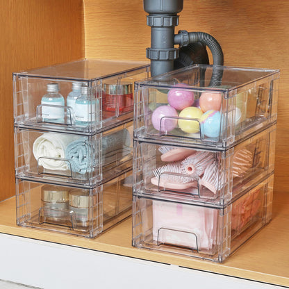 Vtopmart 4Pack Large Stackable Kitchen Pantry Storage Drawers, Clear Organizer Bins with Handles, Acrylic Drawer Organizers for Kitchen Pantry, Bathroom Undersink, Cabinet Organization and Storage