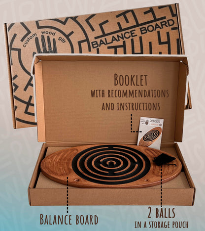 Wooden Balance Board with Labyrinth - Fun Fitness Tool for Kids and Adults, Physical Therapy, Exercise Training