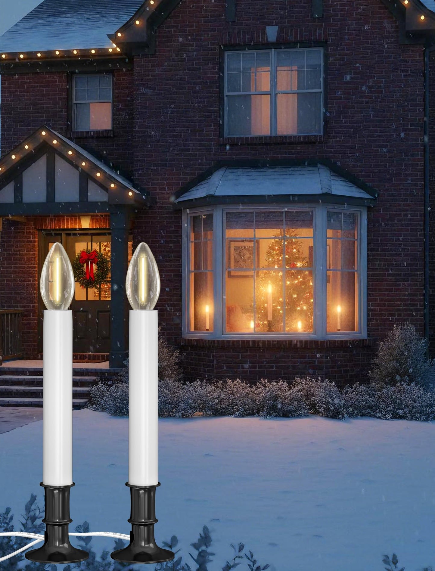 Romasaty 4 Pack Electric Window Candles with Sensor Dusk to Dawn, Christmas Window Candles Bronze Plated Base, 9 Inch Candle Lights with 0.6W LED E12 Bulbs for Indoor Christmas Table Decor