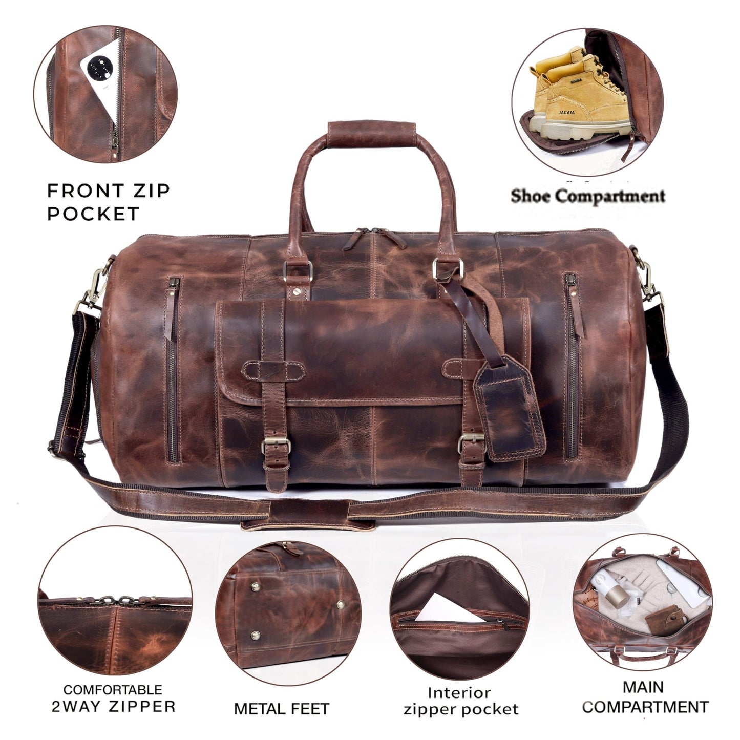 28" Large leather Travel Bag Duffel bag Gym sports flight cabin bag Leather Holdall Overnight Weekend Large luggage bag (28 inch)