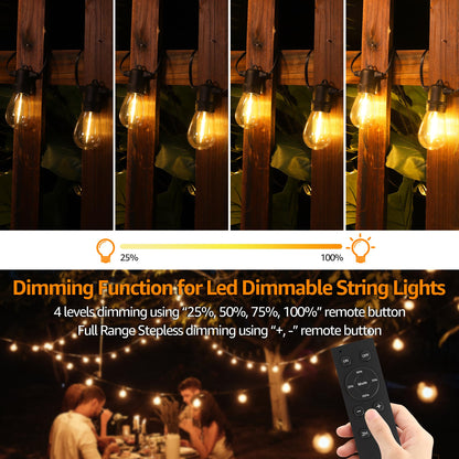 Larkvue 120W Outdoor Dimmer for String Lights with Remote, 4 Brightness, 3 Modes, Timer & Memory Function, Waterproof Plug Switch for S14/ST38/G40