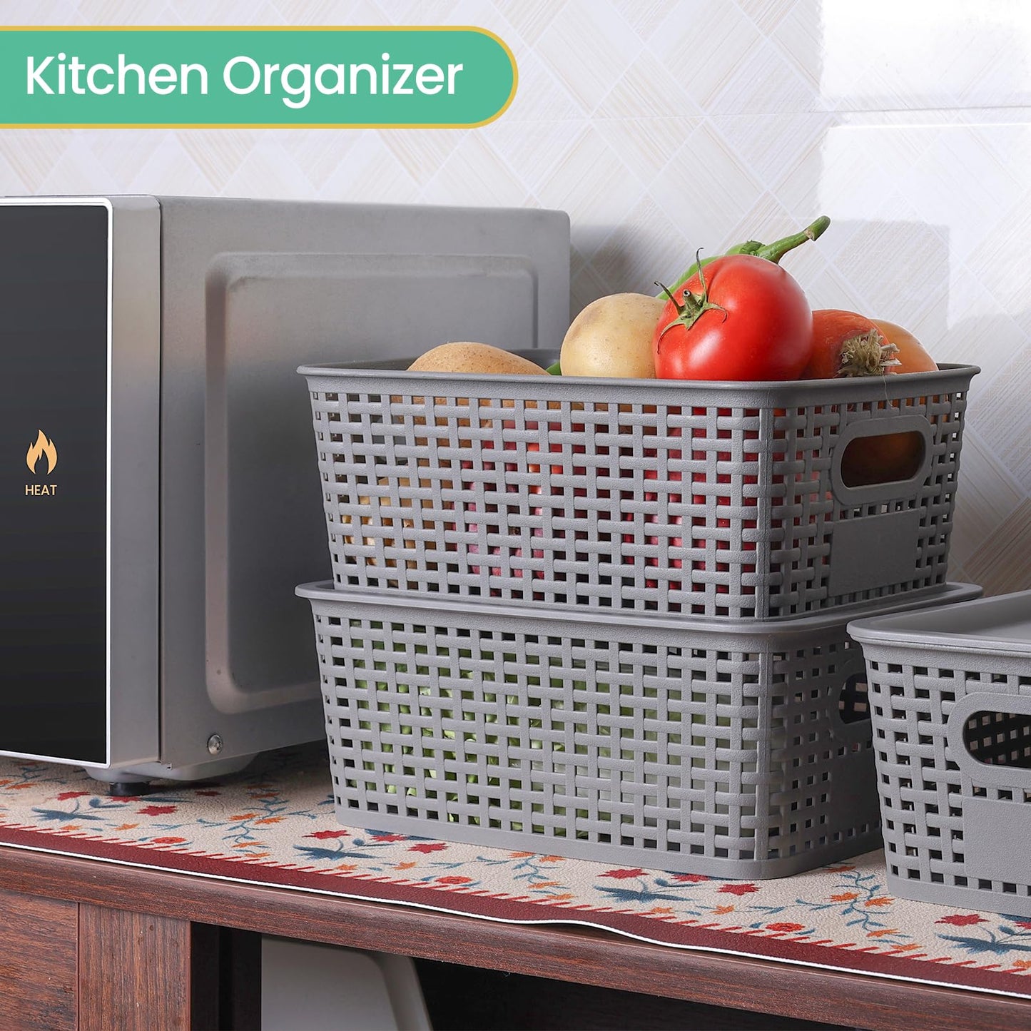Plastic Storage Baskets with Lid-Plastic Storage Containers Stackable Storage bins: Storage Baskets for Organizing Shelves Drawers Desktop Closet Playroom Classroom Office,8 Pack-Gray10.2x7.2x4.1Inch