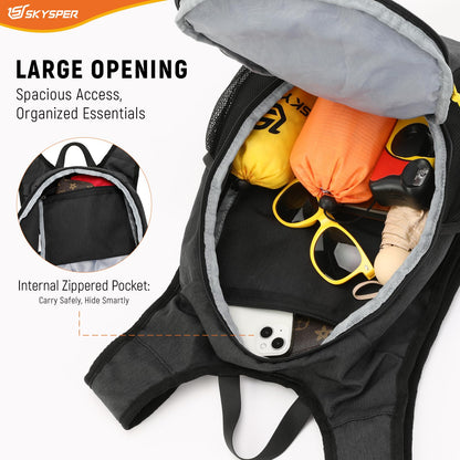 SKYSPER 15L Foldable Hiking Backpack Lightweight Packable Travel Daypack with Chest Strap Small Outdoor Folding Back Pack Collapsible Bag for Women Men (Black)