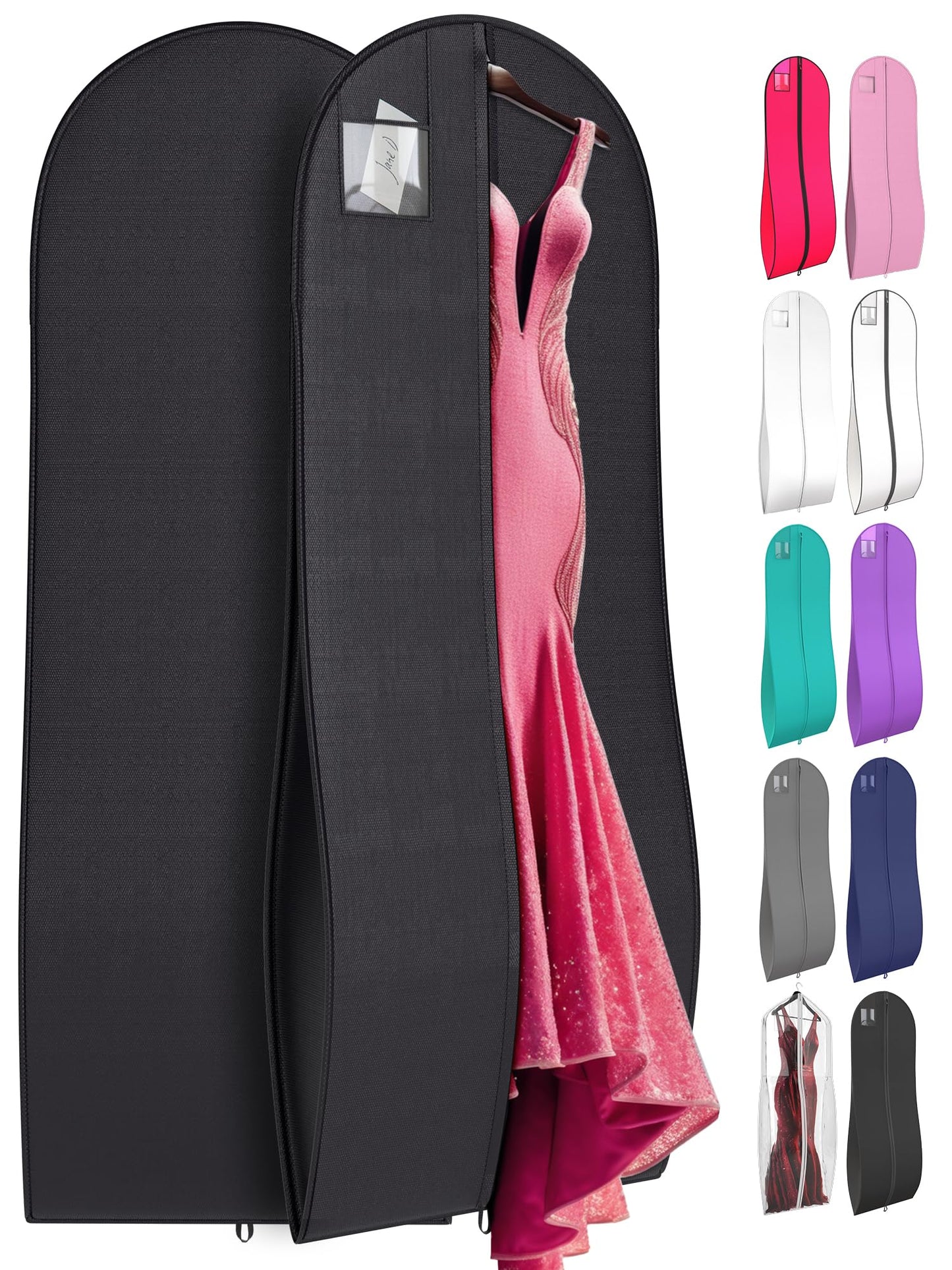 YOUR BAGS GARMENTUM Dress Bag for Gowns & Formal Dresses - 72" Extra Long Garment Bag for Hanging Clothes & Travel Women - Large Wedding Dress Garment Bags - 10" Gusset (Black)