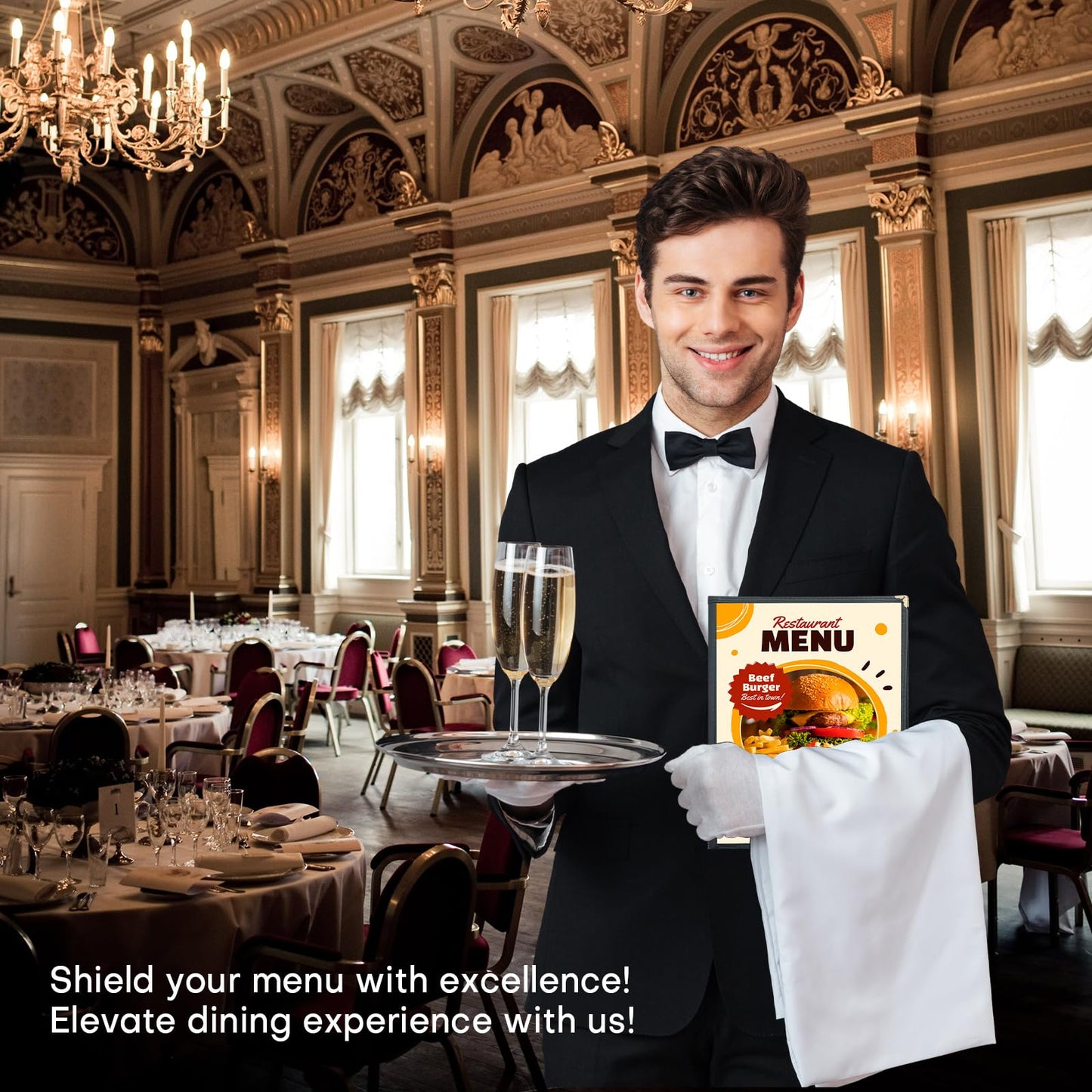 FLKQC Menu Covers 8.5 x 11 | Pack of 30 Restaurant Recipe Menu Covers Transparent Restaurant Menu Covers for Kitchen, Drink, Wine Menu Covers Black (8.5"x 11" (4 Pages, 8 View))