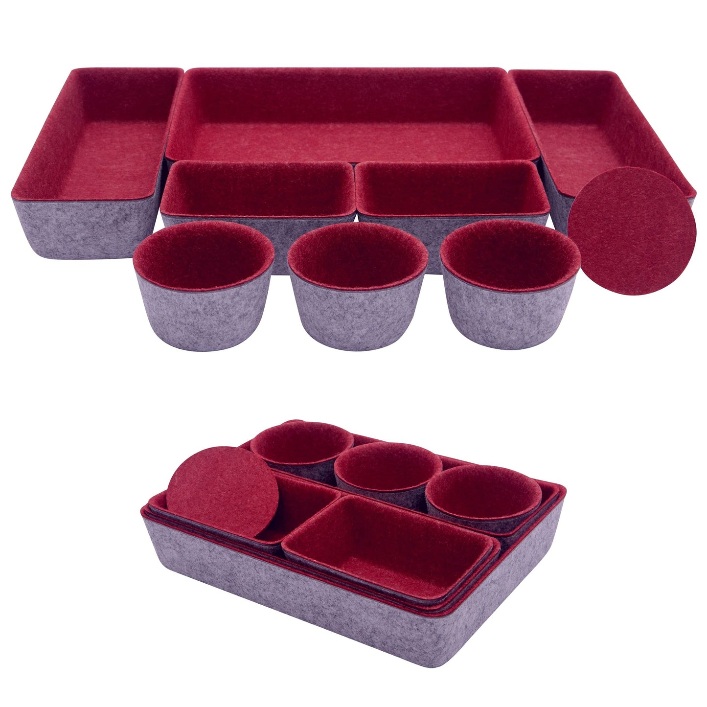 Teeo - Drawer Organizers - Office Supply Organizer - Desktop Drawers - Organizing Containers - Jewelry Tray Makeup Storage Home Dividers Compartment Desk Caddy Cosmetic Bins - Pack of 9, Burgundy