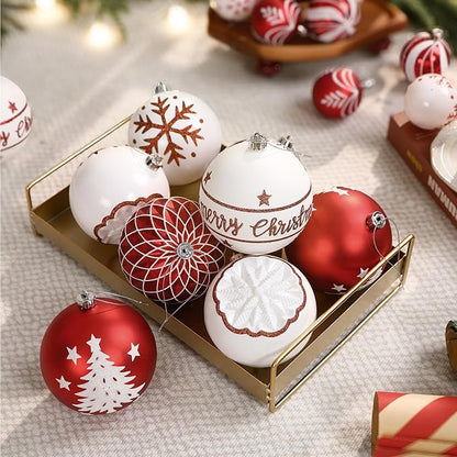 SHareconn 100MM/4 Inch 9PCS Large Christmas Balls Ornaments, Shatterproof Plastic Hanging Big Baubles Set for Xmas Tree Decoration Holiday Party Wedding Decorations with Hook,Red and White