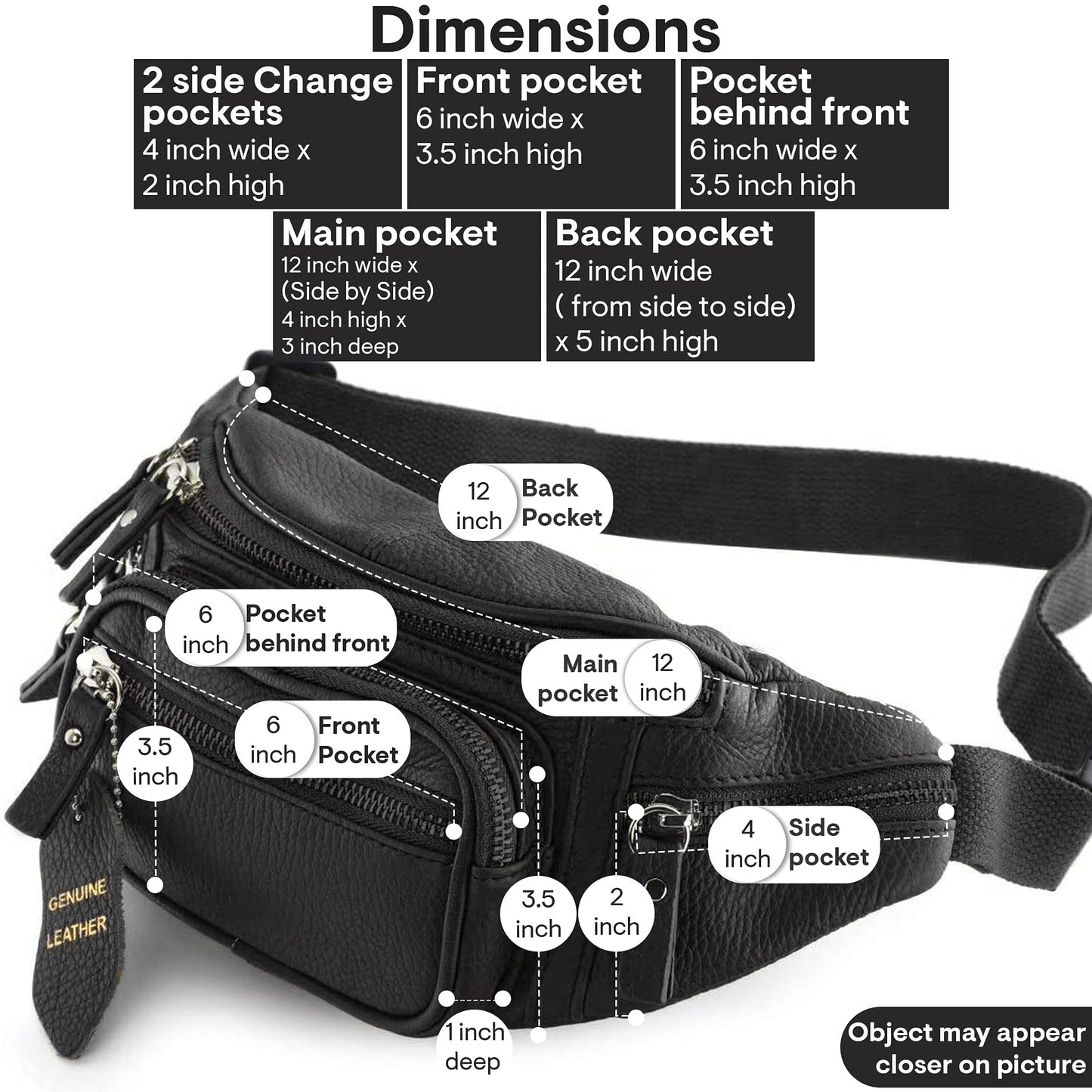 Fanny Pack Waist Bag Multifunction Genuine Leather Hip Bum Bag Travel Pouch for Men and Women- Multiple Pockets & Sturdy Zippers Ideal for Hiking Running And Cycling