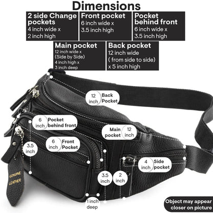 Fanny Pack Waist Bag Multifunction Genuine Leather Hip Bum Bag Travel Pouch for Men and Women- Multiple Pockets & Sturdy Zippers Ideal for Hiking Running And Cycling