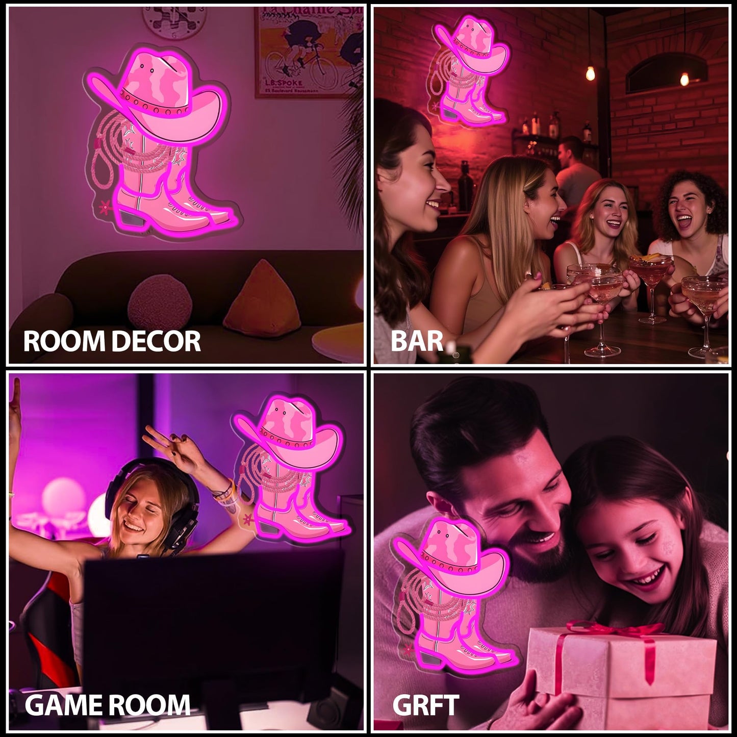 Cowboy Boot with Hat Lasso Neon Signs for Wall Decor, Led Pink Cowgirl Boot Neon Sign, Aesthetic Western Wall Art, Cowboy LED Sign for Room Bedroom Party Bar Decor Birthday Christmas Gifts (Pink)