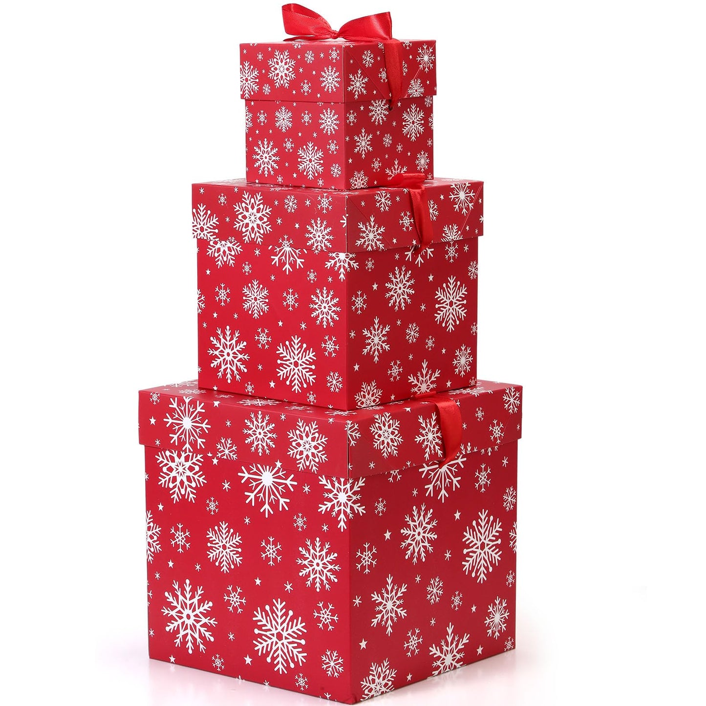 Zhanmai 3 Pcs Christmas Nesting Gift Boxes Snowflake Stackable Boxes Christmas Decorative Boxes with Lids for Present Wrapping Xmas Winter New Year Holiday Party Decor Supplies Favor (Red)