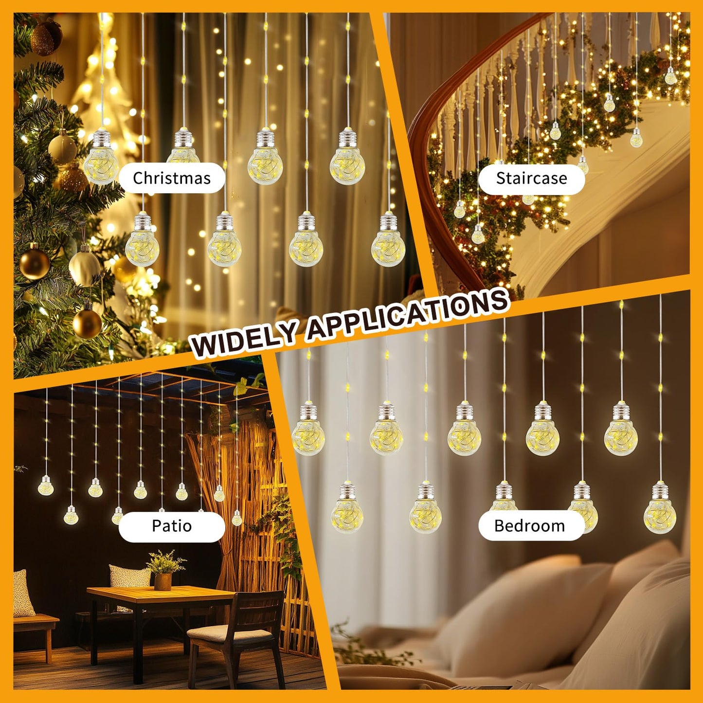 Patioman Wishing Ball Curtain Lights LED Window Hanging Lights with Remote, USB Powered Twinkle Globe Fairy String Lights for Wedding Party Bedroom Christmas Indoor Outdoor Decoration (Warm White)