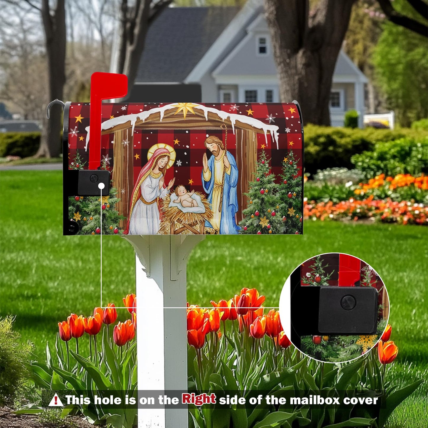 Christmas Nativity Christian Mailbox Covers Magnetic Xmas Jesus Mailbox Cover Standard Size 21 x 18 Inch Merry Christmas Red Holiday Mail Box Wraps for Farmhouse Garden Yard Decor