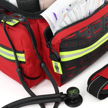 Lightning X Mid-Sized First Responder EMT Bag | LXMB25 | Fully Stocked w/ 240+ First Aid, EMS & Trauma Supplies - RED