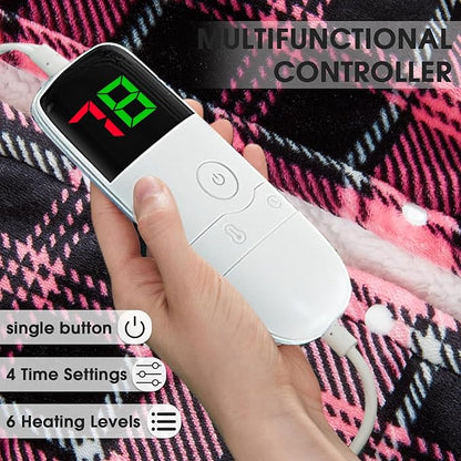 Pink Heated Blanket Electric Full Size,72X84 Heating Blanket with 10 Heats Levels&8 Hours Auto Off&Timer,Plaid Soft Sherpa Pink Blankets Warmer Gift for Grandma Women Adult,Fast Heating Washable