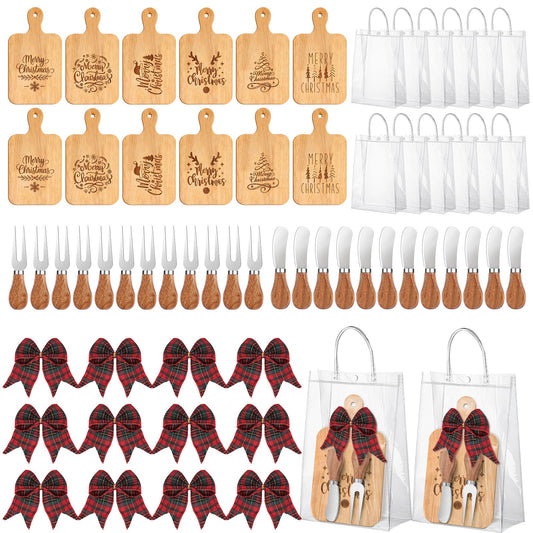 12 Set Merry Christmas Wood Cutting Board Bulk Christmas Kitchen Gift Set Xmas Tree Kitchen Charcuterie Board Serving Platter Tray for Winter Home Party Gift Decor