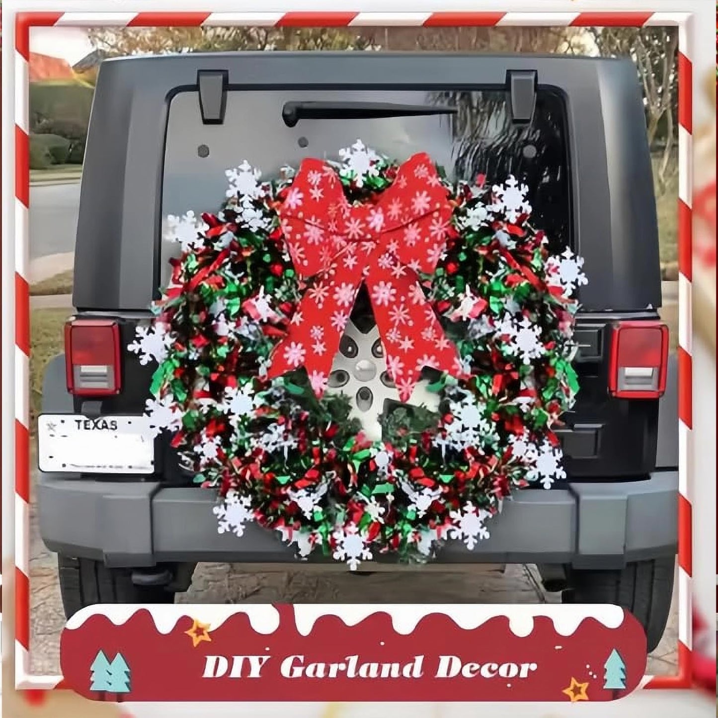 32.8Ft Christmas Snowflake Tinsel Garland, Red Silver Green with Snow Flake Chunky Glittery Holiday Hanging Tinsel Decorations for Christmas Tree (394, Inches, Christmas Snowflake Tinsel Garland)