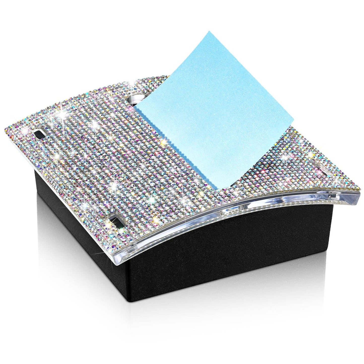 Eersida Rhinestone Self Stick Note Pad Holders 4 x 4 Inches AB Color Cute Note Holder Sticky Dispenser Bling Memo Stick Dispenser for Office Employee Coworkers Gifts Home Desk Supplies