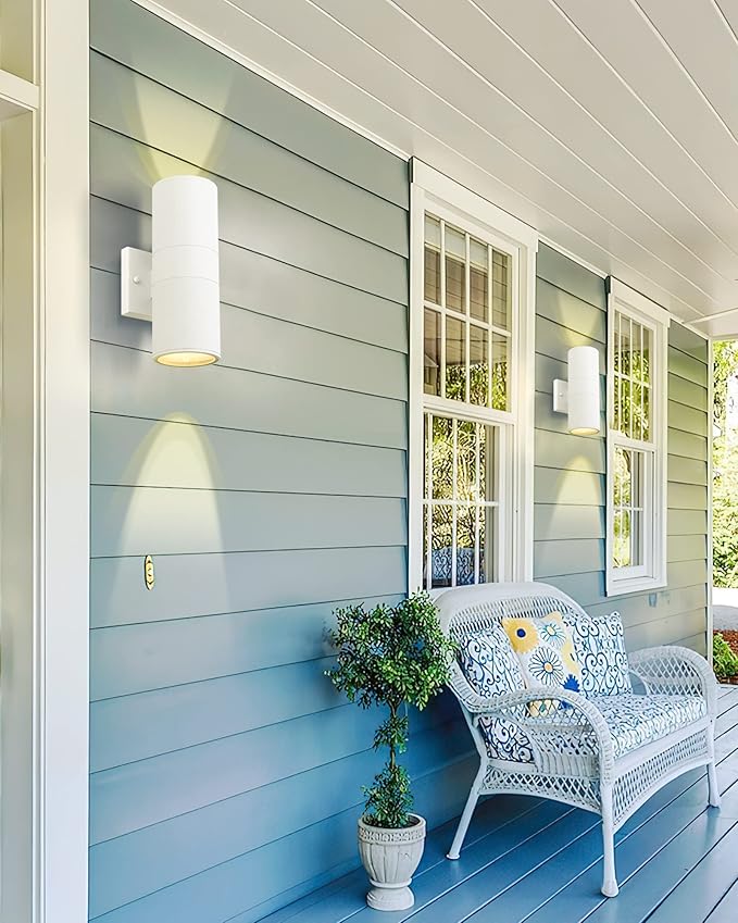 Ken & Ricky White Outdoor Wall Sconce, Outside Up and Down Wall Lights, Modern Exterior Light Fixtures with Tempered Glass Cover for House Porch Garage Patio Front Door -1 Pack