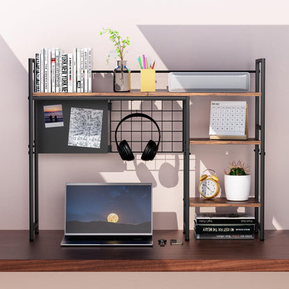 ZNMYDMT 38.5" 3-Tier Desktop Bookshelf | Desk Organizer Shelf & Computer Monitor Stand | Dark Brown Home Office Storage