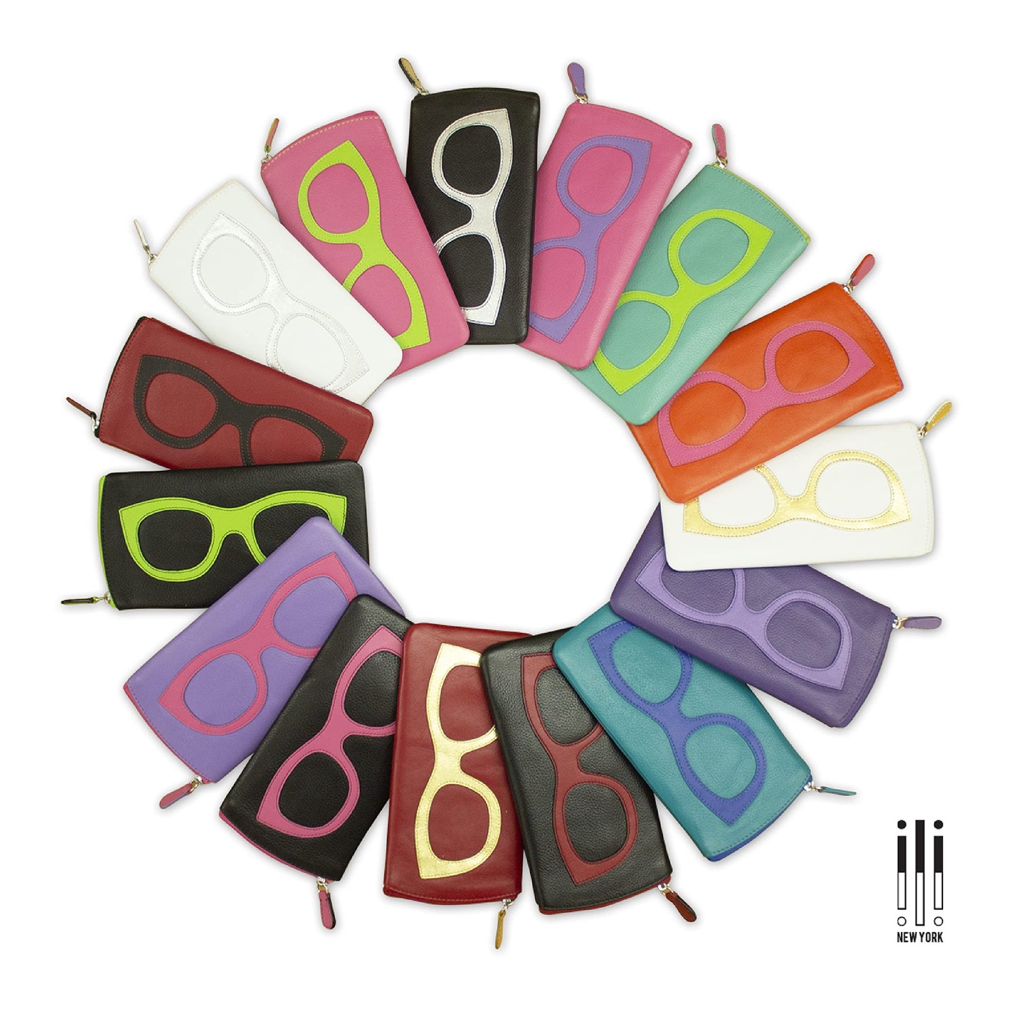 ili New York Soft Eye Glass Cases with RFID Blocking - Soft Leather Sunglasses Case with Zip Closure and Back Pocket, Slim Lightweight Glasses Pouch for Women and Men, Aqua/Cobalt