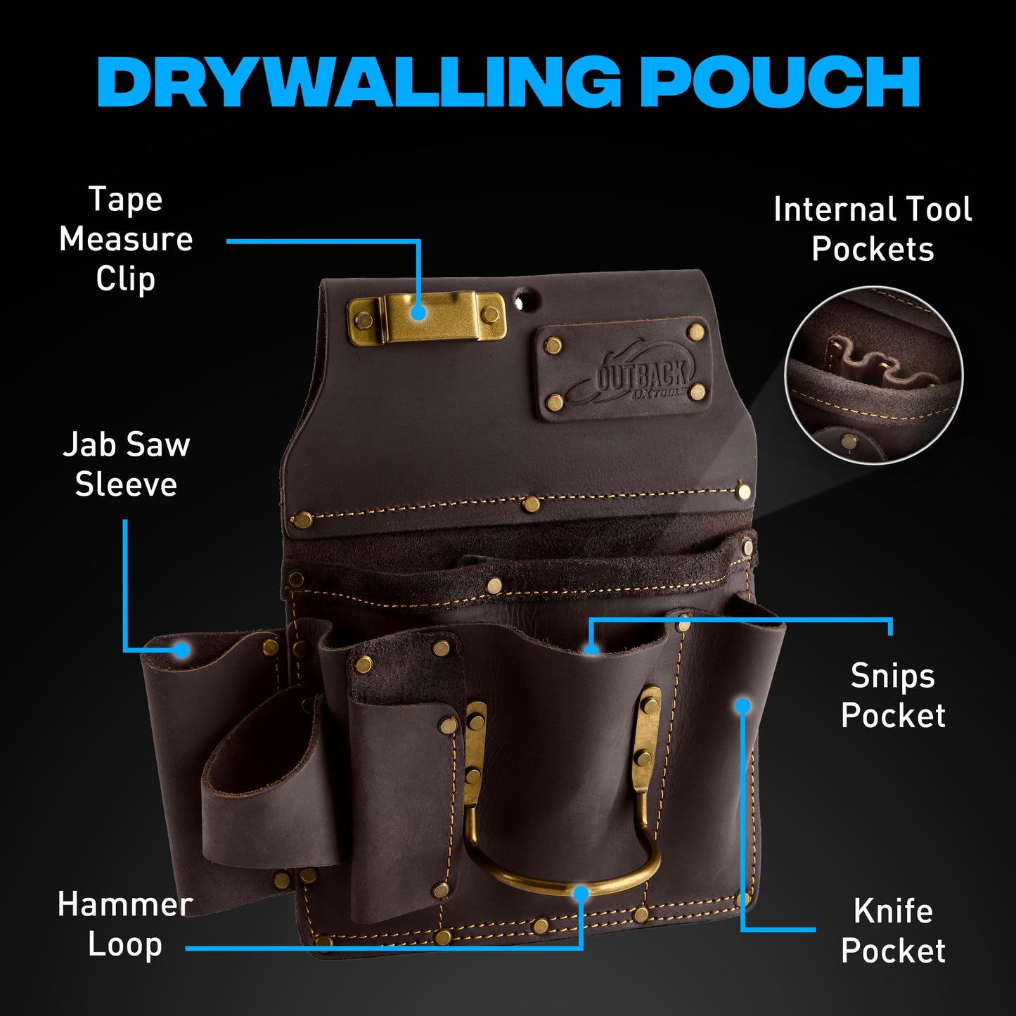 Ox Pro Drywall Tool Belt - 22-Pocket Leather Tool Belt Pouches - Made of Oil-Tanned Leather with Double-Stitching and Steel Rivets - OX-P263804