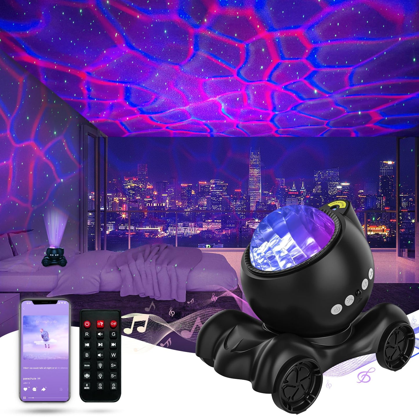 ENOKIK Star Projector, Galaxy Projector Built-in Bluetooth Speaker and 8 White Noise, Night Light for Kids Adults, Aurora Nebula Lamp for Home Decor/Relaxation/Party/Music/Gift (Black)