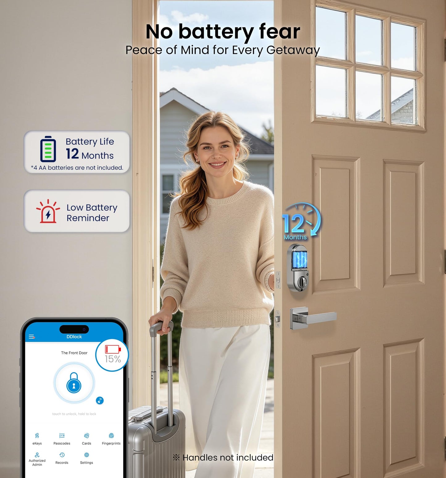 Veise RZ07 Fingerprint Smart Lock, 7-in-1 Smart Locks for Front Door, Keyless Entry Door Lock with App Control & Auto-Lock, Biometric Electronic Touchscreen Keypad Deadbolt, Satin Nickel