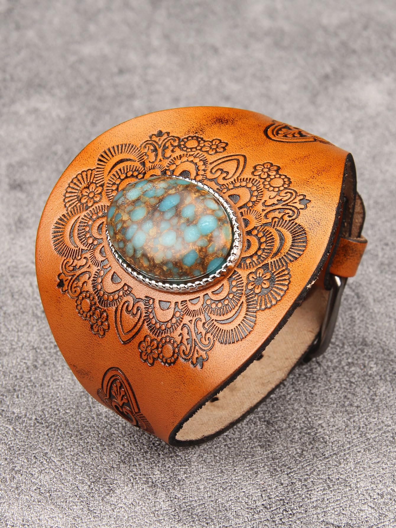 GelConnie Leather Wrap Bracelets for Women Wide Arm Cuffs Goth Bracelets With Big Stone Handmade Leather Boho Unisex Cuff Bracelet