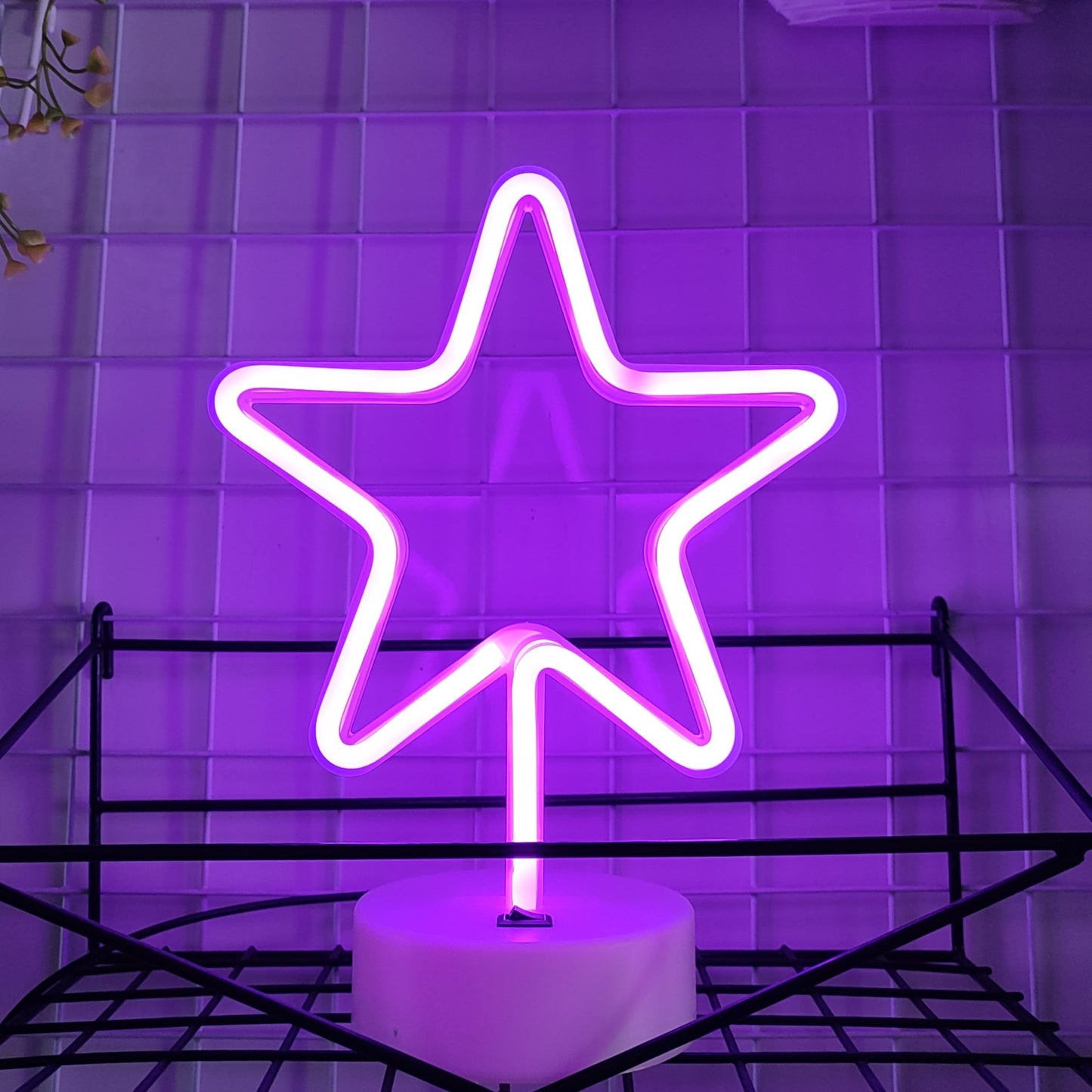 JYWJ Star Neon Signs with Holder Base,USB or 3-AA Battery Powered Neon Light,LED Desktop Wall Decoration,Various Parties,Decoration of Business Premises(Pink)