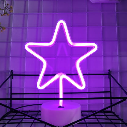 JYWJ Star Neon Signs with Holder Base,USB or 3-AA Battery Powered Neon Light,LED Desktop Wall Decoration,Various Parties,Decoration of Business Premises(Pink)