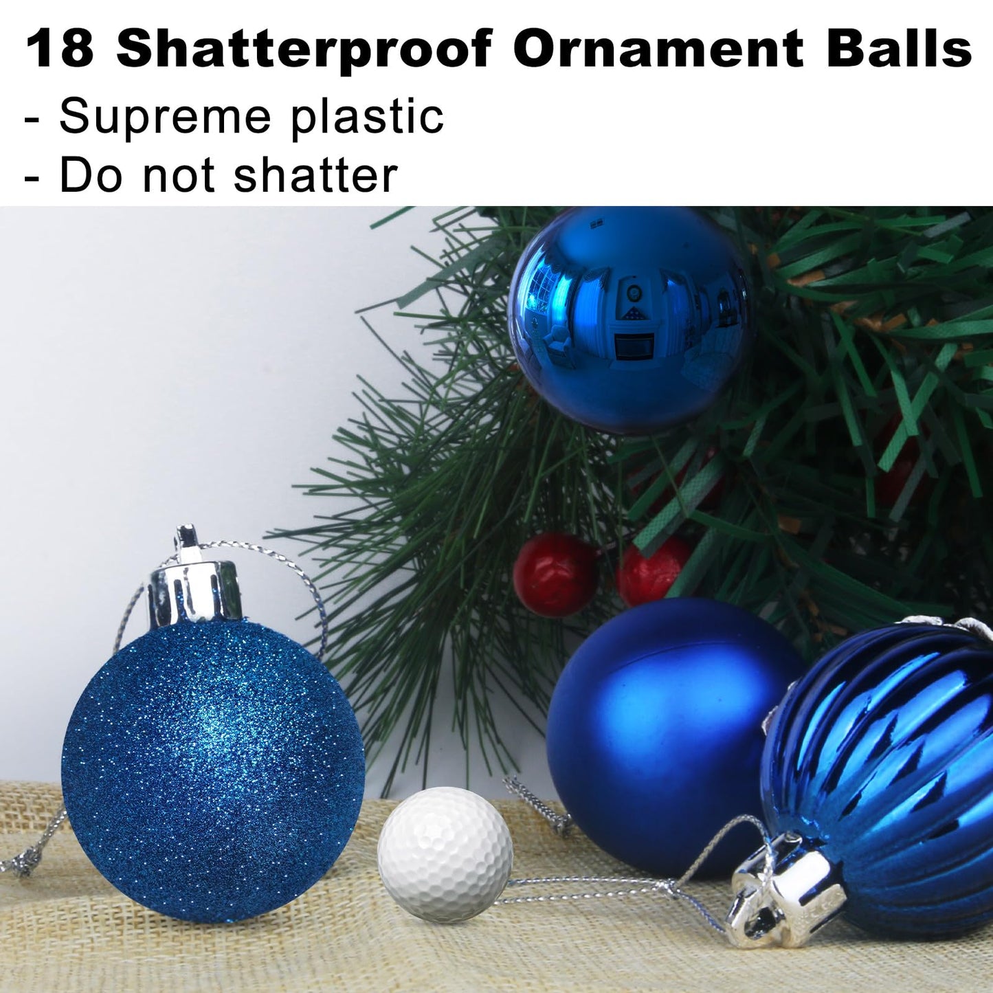 Royal Blue 3.2" Large Christmas Balls - Christmas Tree Decoration Ornaments Shatterproof Hanging Balls for Birthday Halloween Holiday Wedding Decorations Set of 18pcs