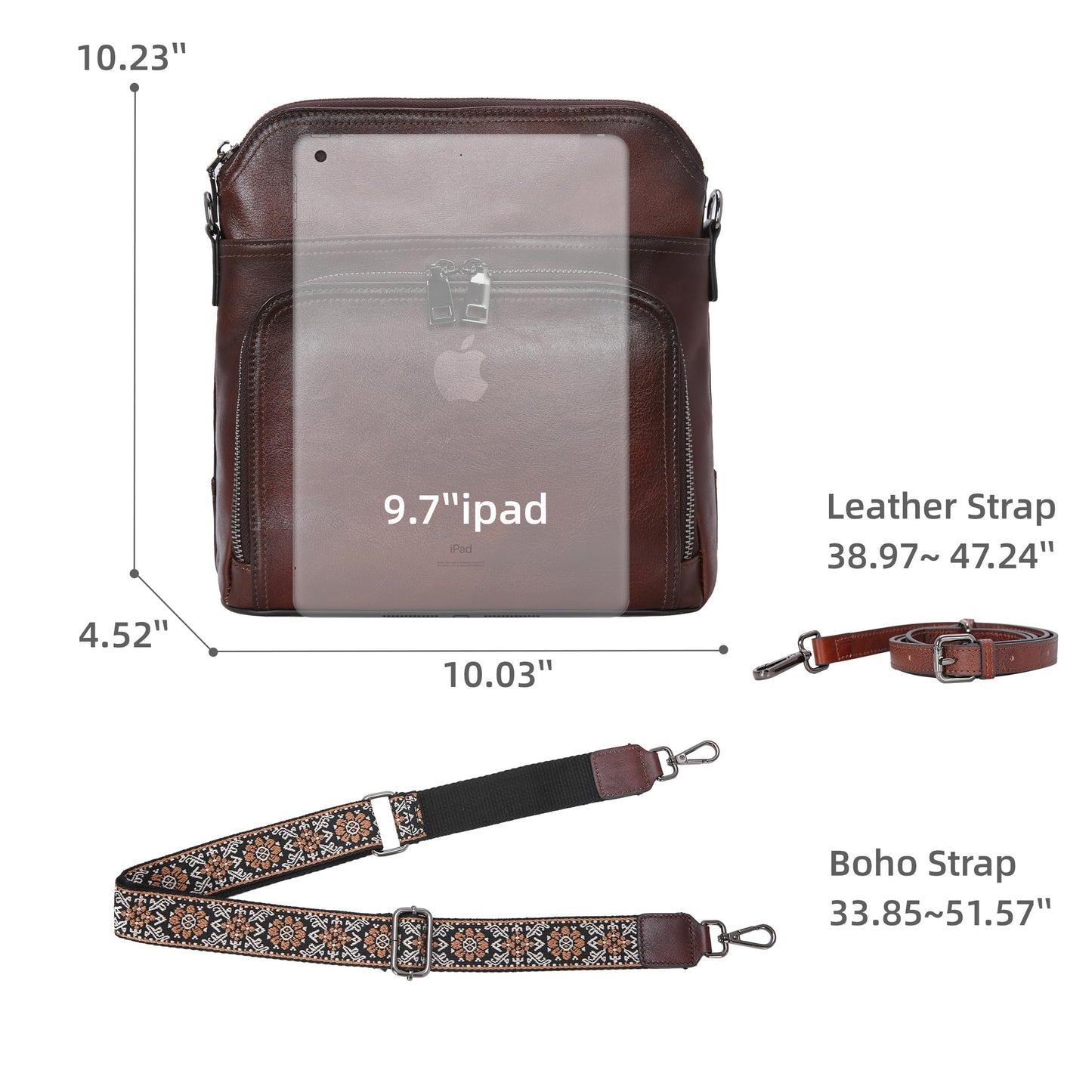 Iswee Leather Crossbody Bags Shoulder Bag for Women Purses and Handbags Genuine Leather Purses for Women Hobo Pocketbooks (Coffee)